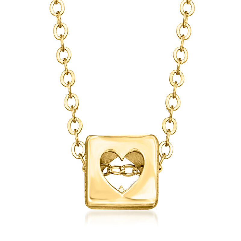 Italian 14kt Yellow Gold Heart Cutout Cube Necklace. 16" image number 1