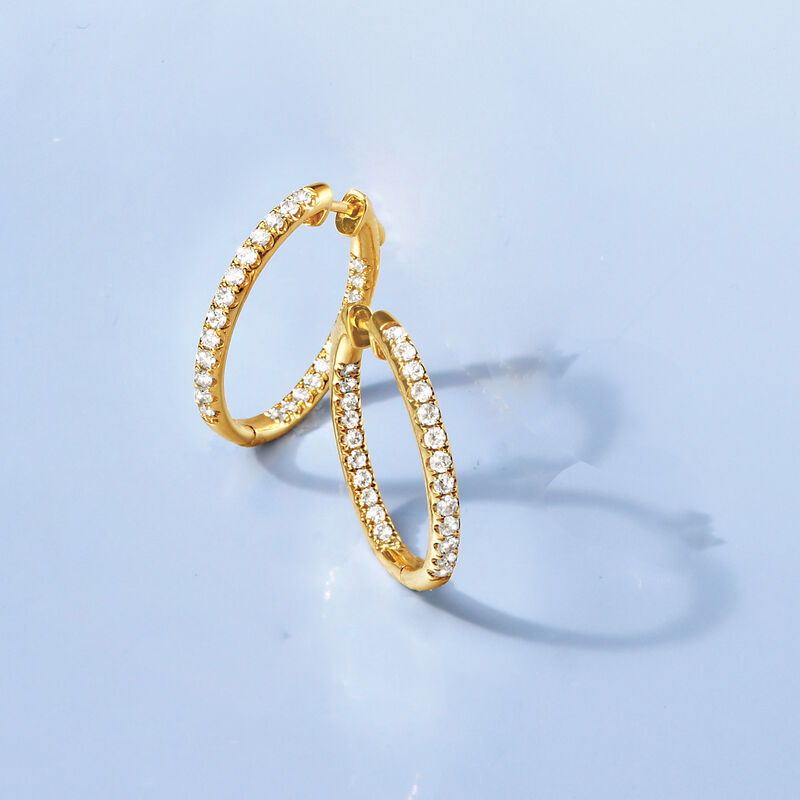 1.00 ct. t.w. Inside-Outside Diamond Hoop Earrings in 14kt Yellow Gold image number 2