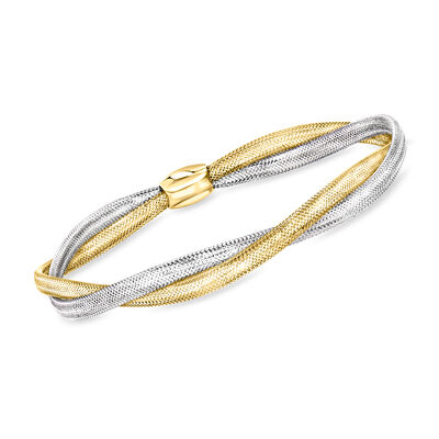 Italian 10kt Two-Tone Gold Twisted Mesh Stretch Bracelet