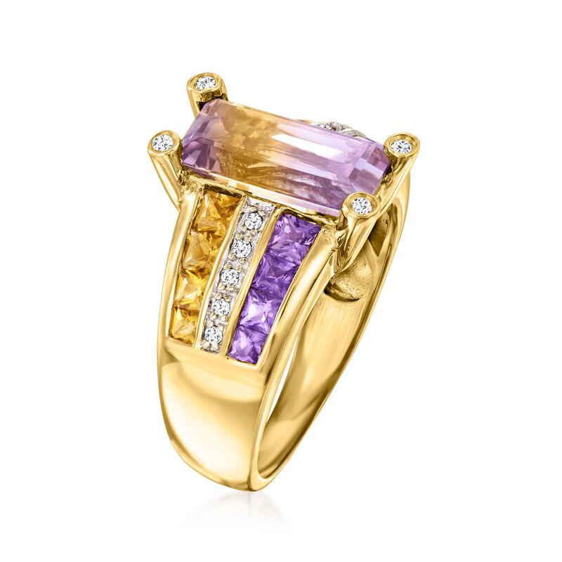 C. 1990 Vintage 2.25 Carat Ametrine, .50 ct. t.w. Amethyst and .50 ct. t.w. Citrine Ring with Diamonds in 14kt Yellow Gold. Size 7.5 image number 2