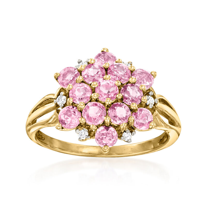 C. 1990 Vintage 2.00 ct. t.w. Pink Sapphire Cluster Ring with Diamond Accents in 14kt Yellow Gold image number 0