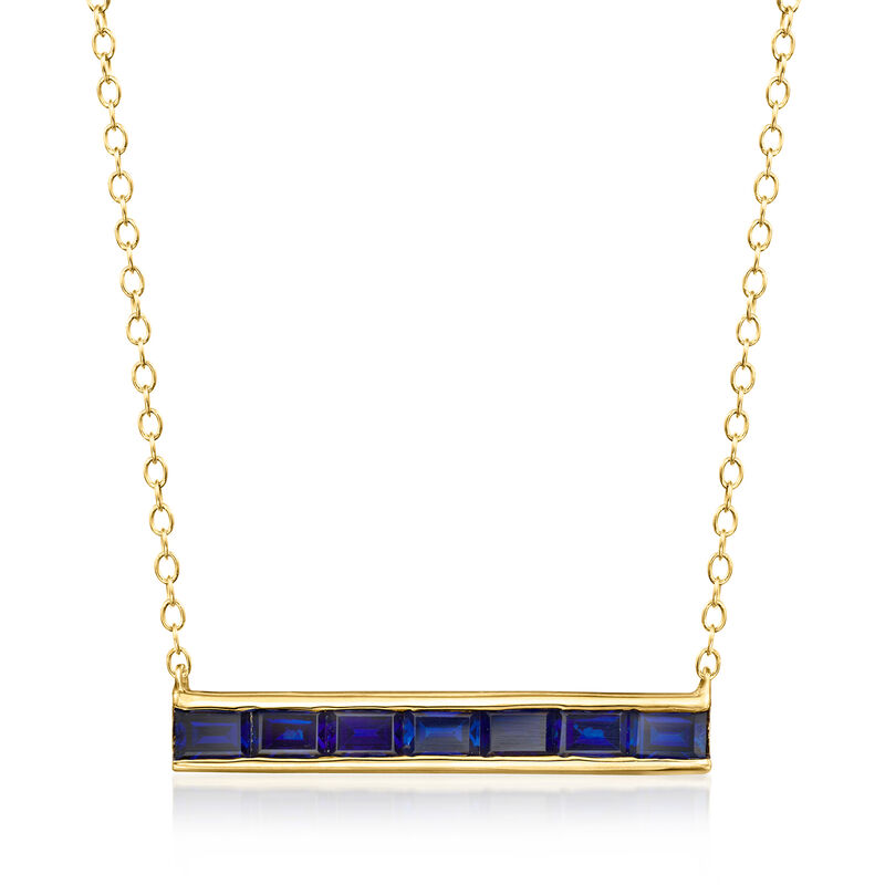 1.90 ct. t.w. Lab-Grown Sapphire Bar Necklace in 18kt Gold Vermeil. 16&quot; image number 1