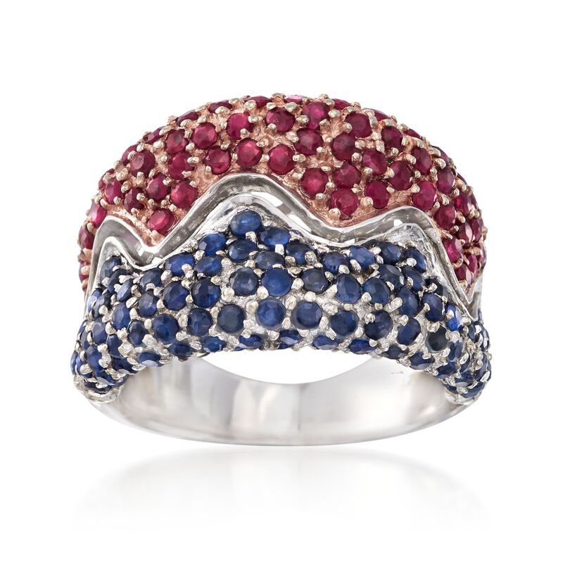C. 1980 Vintage 2.60 ct. t.w. Ruby and Sapphire Ring in 14kt White Gold. Size 6.5 image number 0