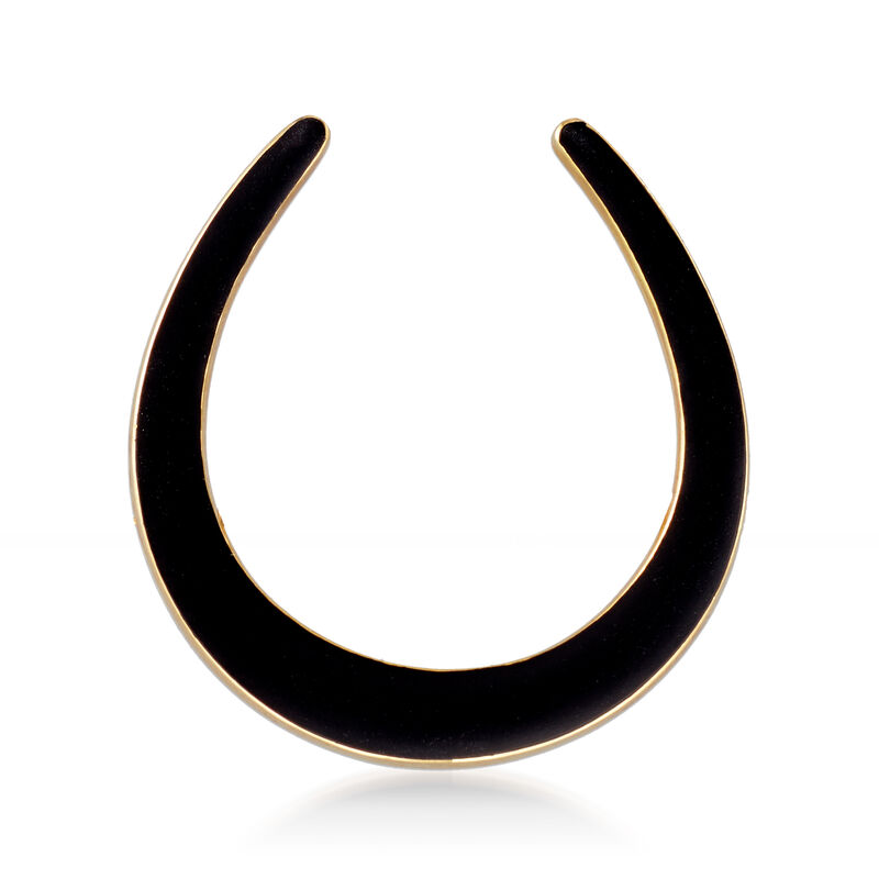 C. 1930 Vintage 14kt Yellow Gold Horseshoe Pin with Black Enamel image number 0