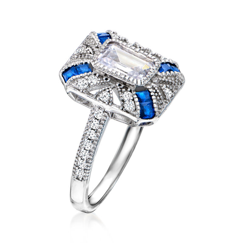 1.40 ct. t.w. CZ and .40 ct. t.w. Simulated Sapphire Ring in Sterling Silver image number 2