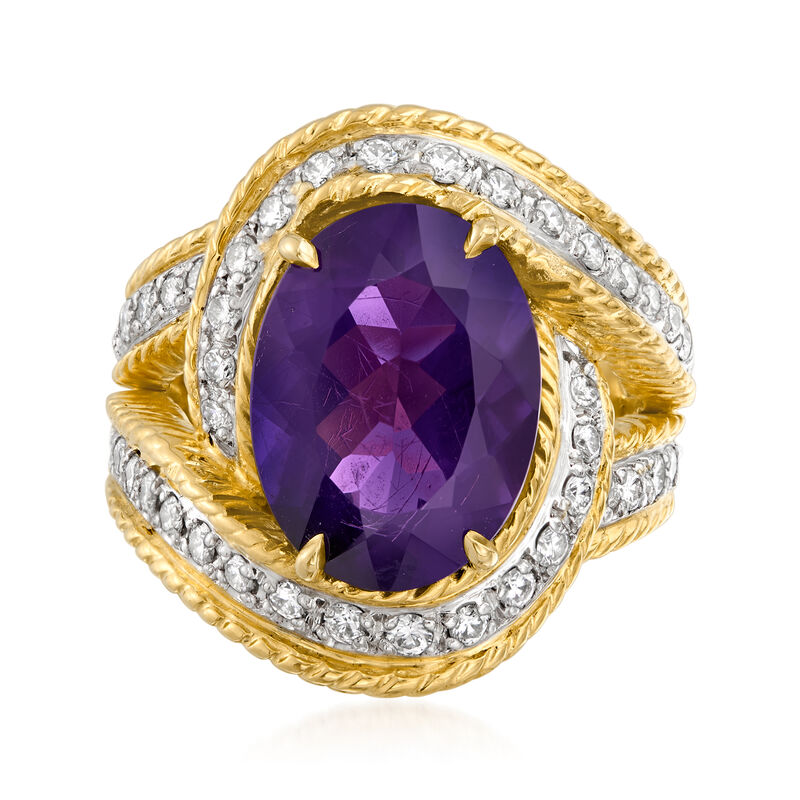 C. 1980 Vintage 5.50 Carat Amethyst and 1.00 ct. t.w. Diamond Ring in 18kt Yellow Gold image number 0