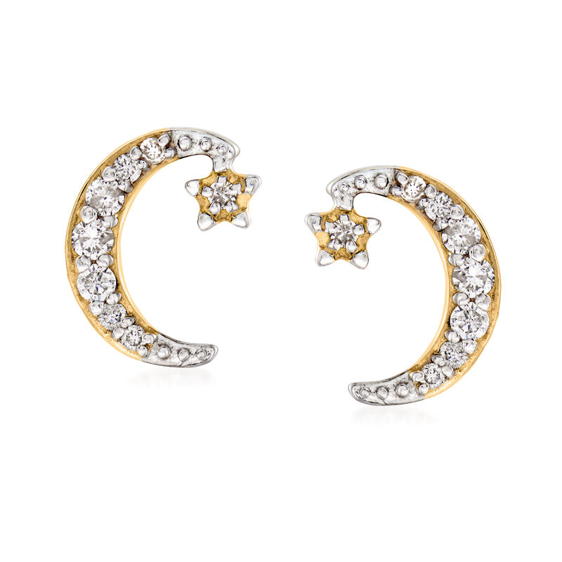 .30 ct. t.w. Diamond Crescent Moon and Star Earrings in 14kt Yellow Gold image number 0