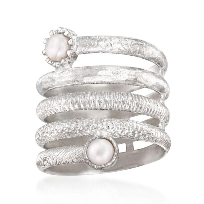 4mm Cultured Pearl Spiral Ring in Sterling Silver image number 0