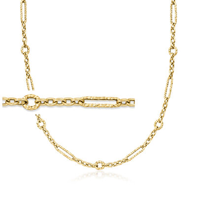 Italian 14kt Yellow Gold Alternating Cable and Paper Clip Link Necklace