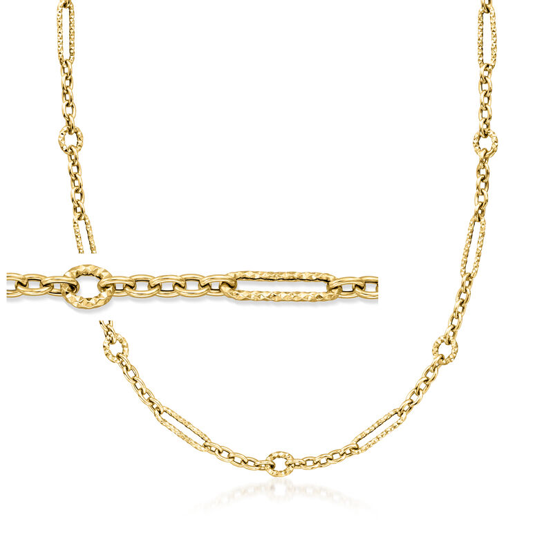 Italian 14kt Yellow Gold Alternating Cable and Paper Clip Link Necklace image number 0