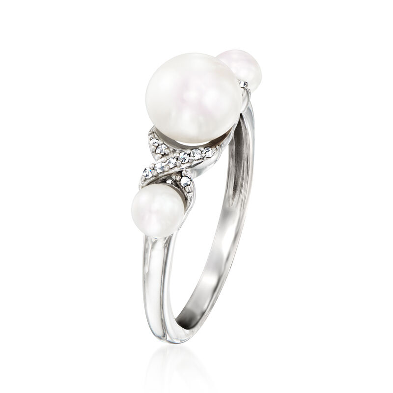 4-7.5mm Cultured Pearl Ring with Diamonds in Sterling Silver image number 2
