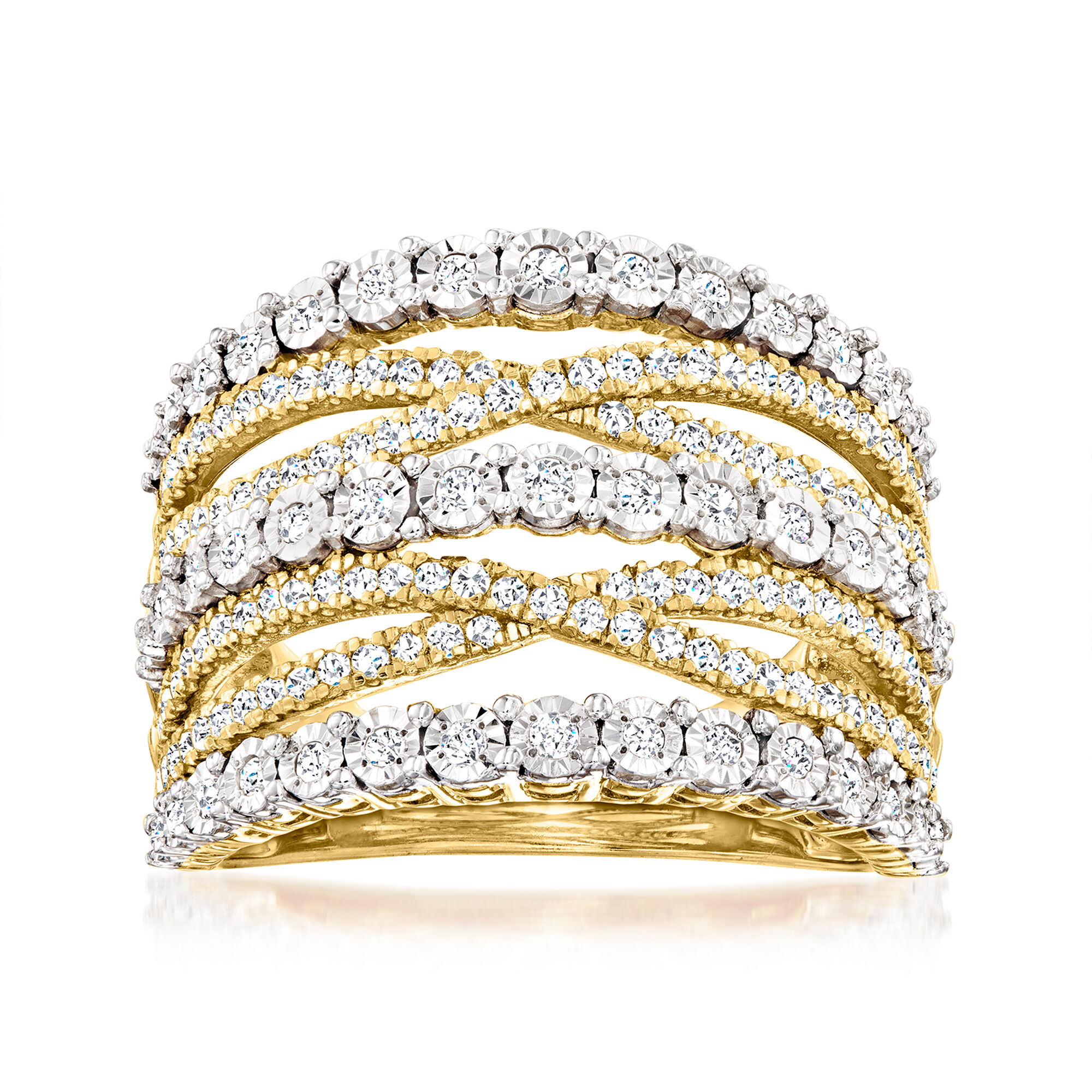 ダイアリングゴールド18金1.00ct DiamondRing 1.00 ct. t.w. Diamond Multi-Row Ring in 18kt Gold Over Sterling