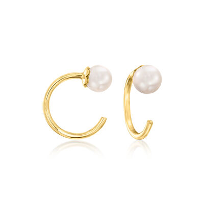 Italian 4-4.5mm Cultured Pearl C-Hoop Earrings in 14kt Yellow Gold