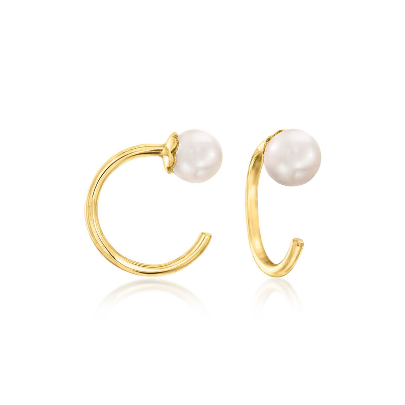 Italian 4-4.5mm Cultured Pearl C-Hoop Earrings in 14kt Yellow Gold  image number 0