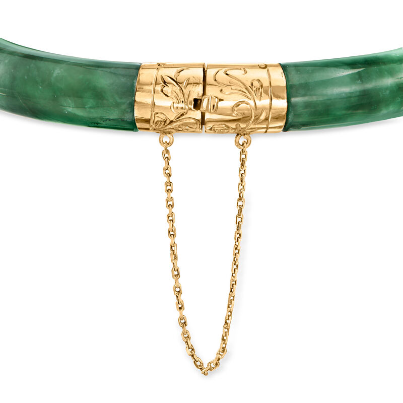 C. 1960 Vintage Jade Bangle Bracelet with 14kt Yellow Gold. 7" image number 2