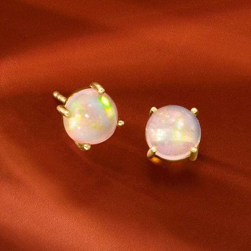 7mm Opal Stud Earrings in 14kt Yellow Gold image number 3