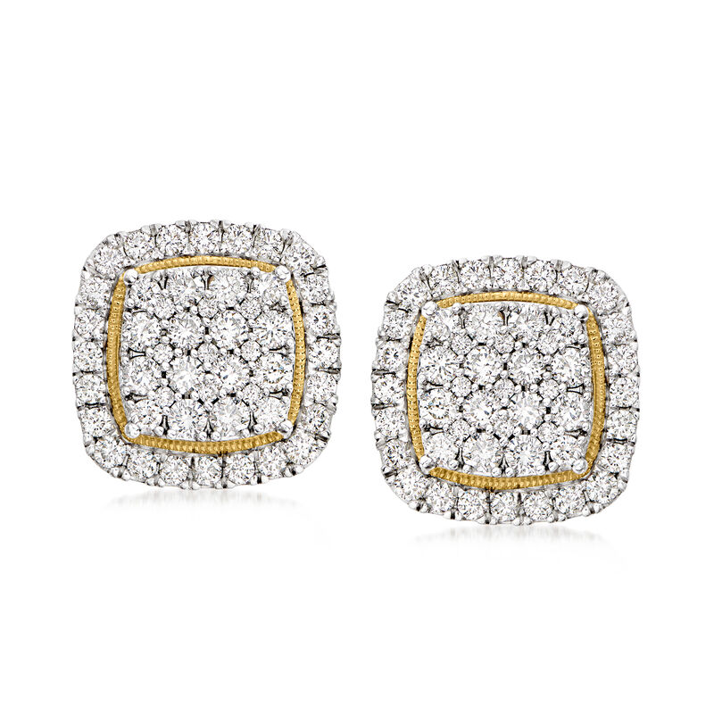 C. 1980 Vintage 1.44 ct. t.w. Diamond Square Cluster Earrings in 14kt Yellow Gold image number 0