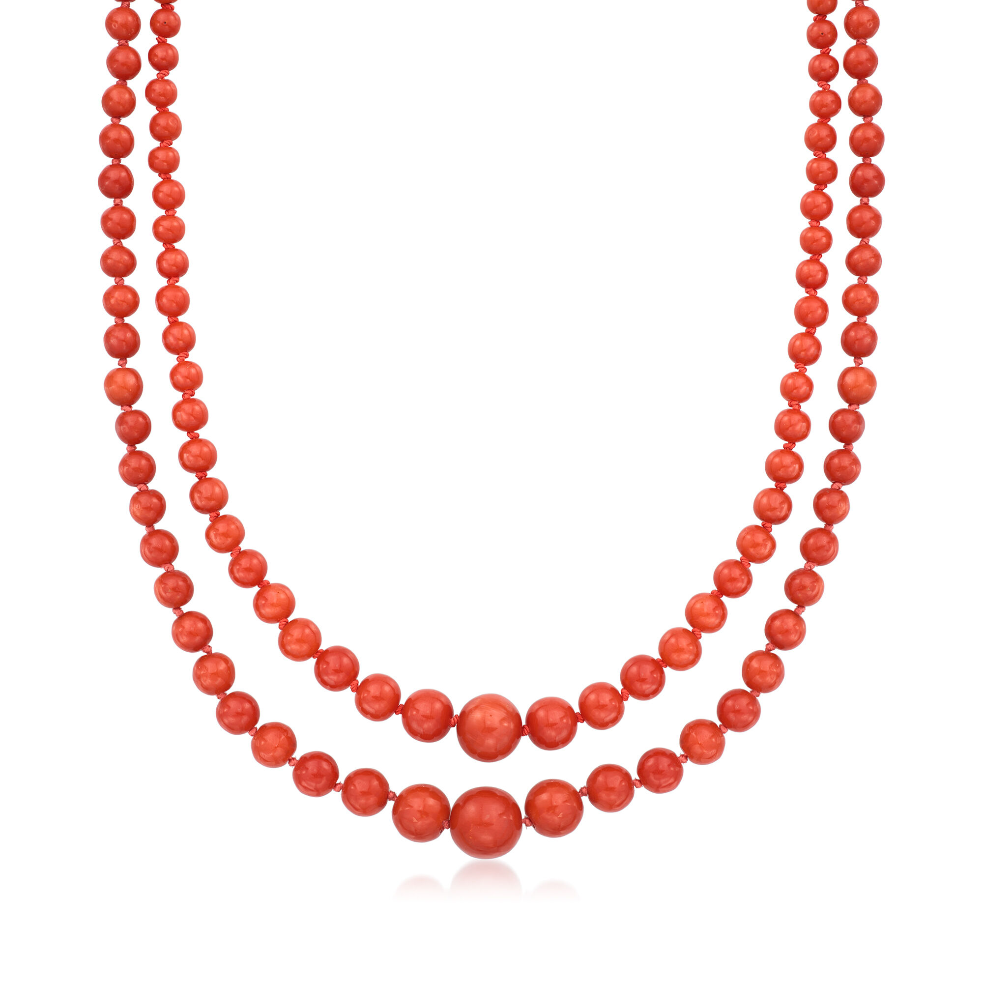C. 1930 Vintage 4.5-11.5mm Graduated Coral Bead Two-Row Necklace
