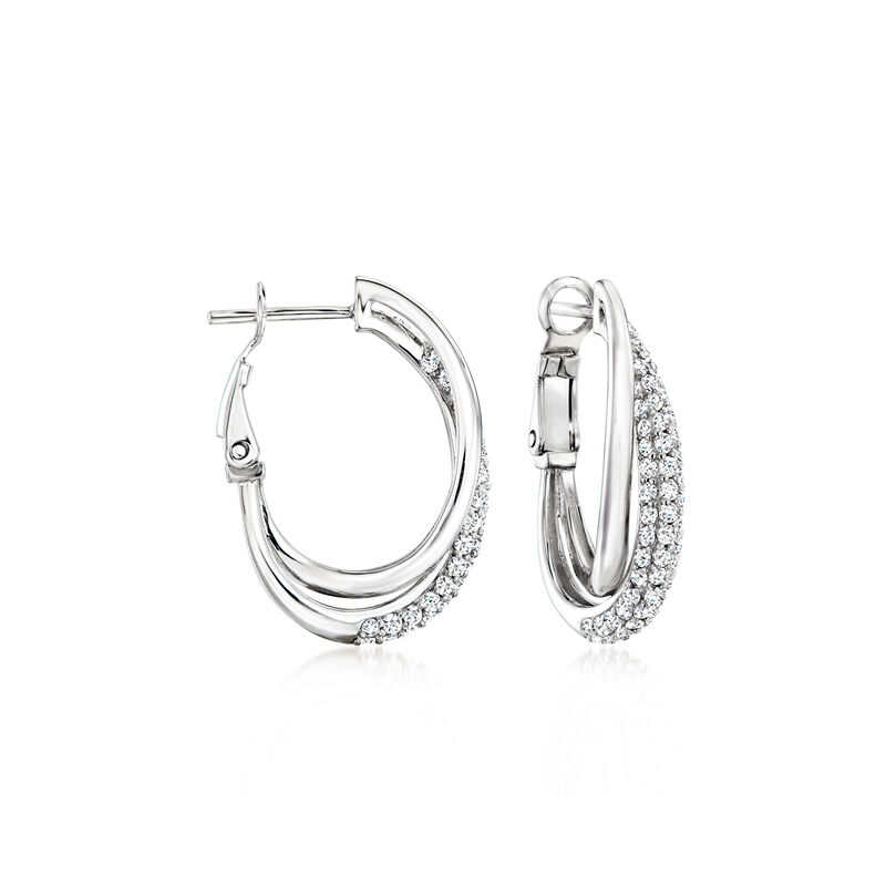 1.70 ct. t.w. White Zircon Double-Hoop Earrings in Sterling Silver. 1&quot; image number 0