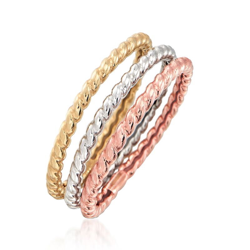14kt Tri-Colored Gold Jewelry Set: Three Roped Rings image number 2