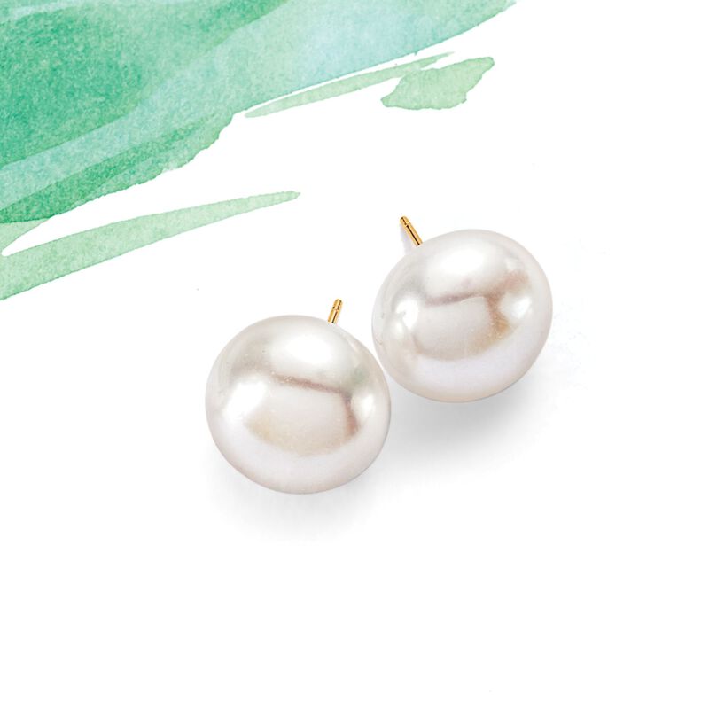 14-15mm Cultured Pearl Stud Earrings with 14kt Yellow Gold image number 2