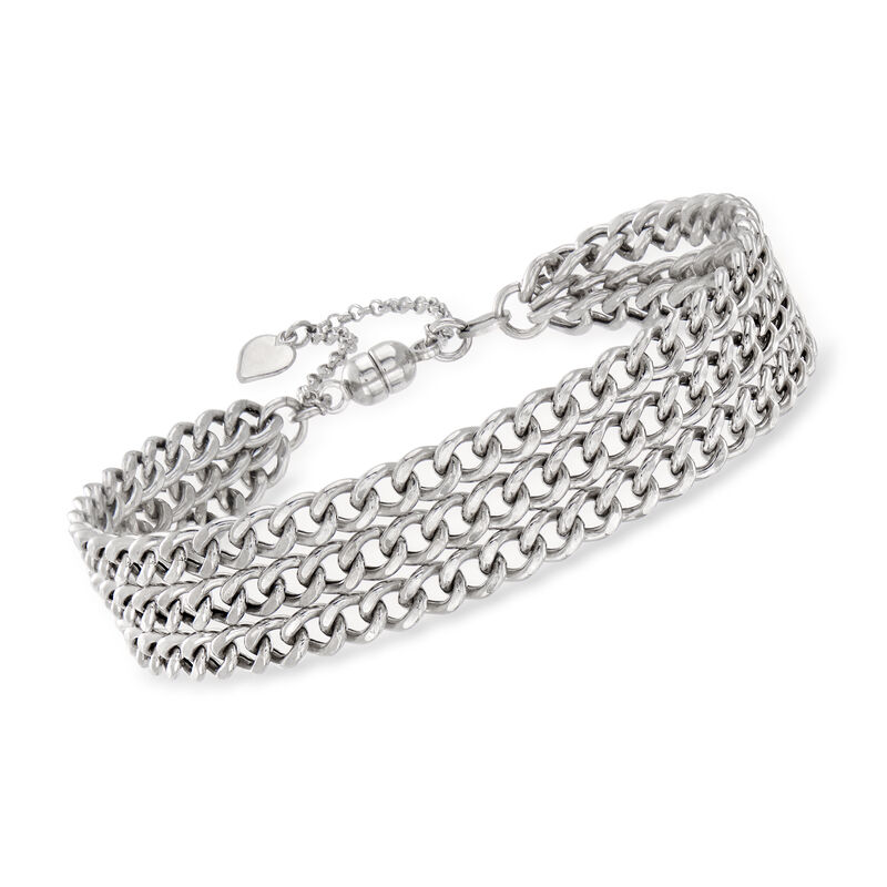 Italian Sterling Silver Triple-Strand Curb-Link Bracelet image number 0
