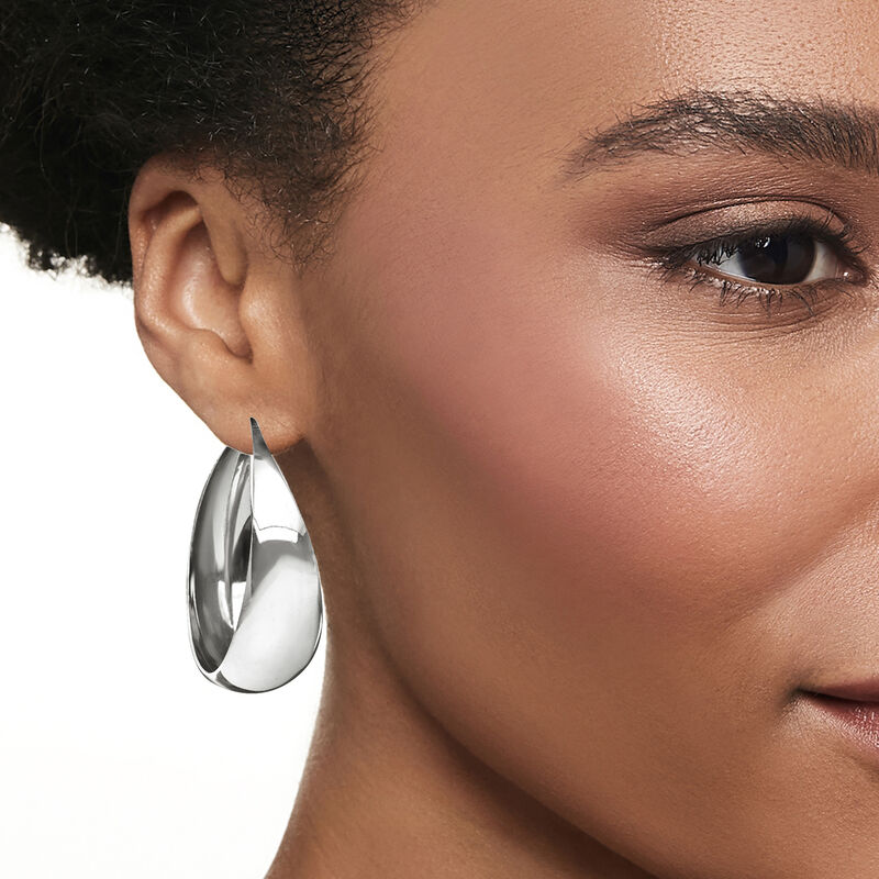 Italian Sterling Silver Flat-Edge Hoop Earrings image number 1