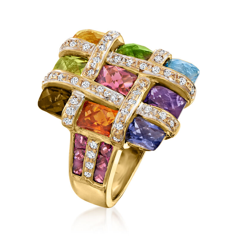 C. 1990 Vintage 4.50 ct. t.w. Multi-Gemstone Ring with .35 ct. t.w. Diamonds in 18kt Yellow Gold image number 2