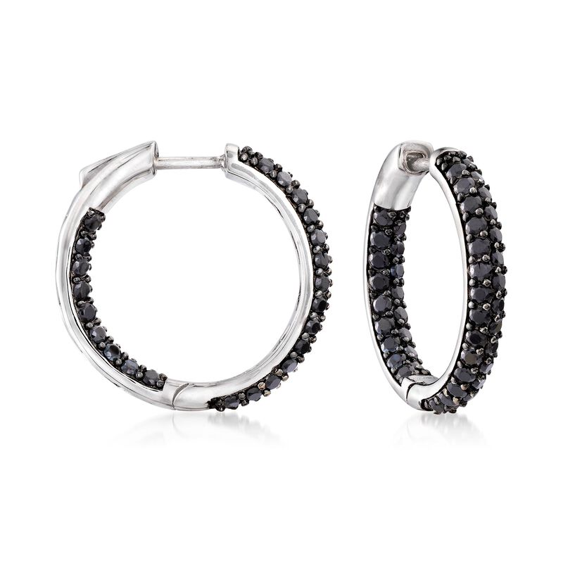 3.60 ct. t.w. Black Spinel Inside-Outside Hoop Earrings in Sterling Silver. 7/8&quot; image number 0