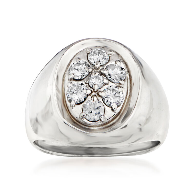 C. 1980 Vintage Men's 1.00 ct. t.w. Diamond Cluster Ring in 14kt White Gold image number 0