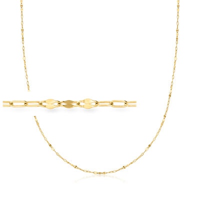 Italian 10kt Yellow Gold Alternating Lumachina and Paper Clip Link Necklace