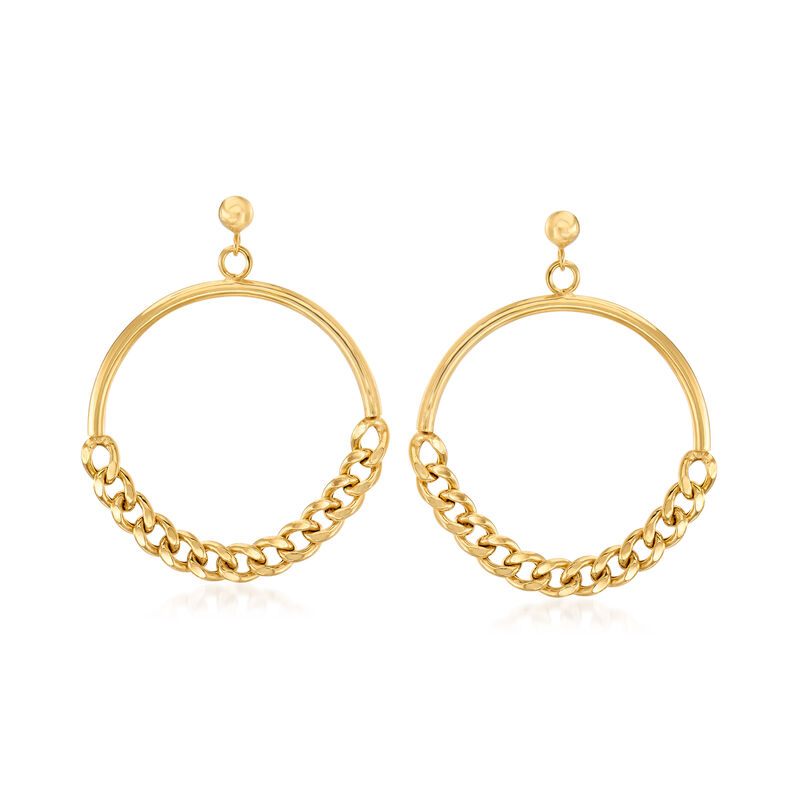 Italian 18kt Gold Over Sterling Curb-Link Chain Circle Drop Earrings image number 0