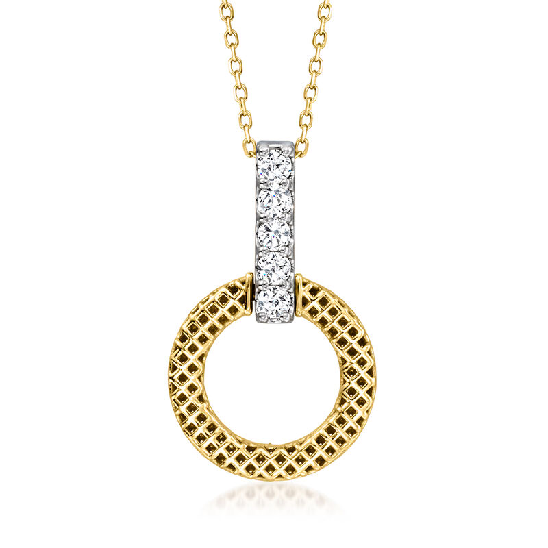 .25 ct. t.w. Diamond Mesh Circle Pendant Necklace in 18kt Two-Tone Gold. 18&quot; image number 1