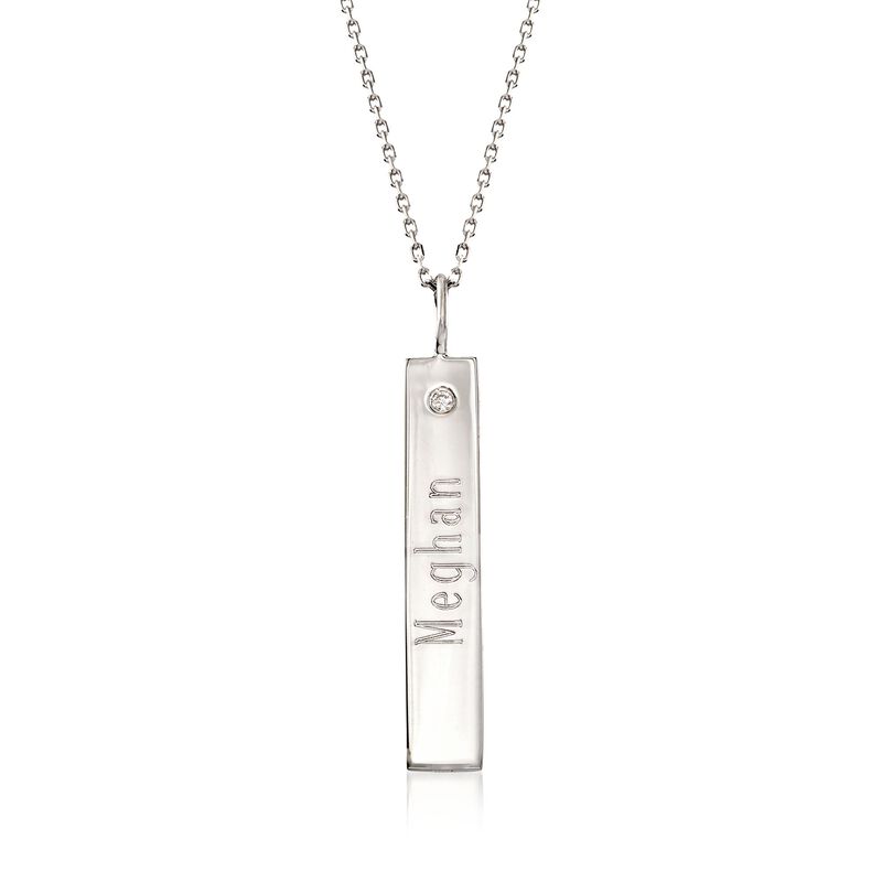 Sterling Silver Vertical Name Bar Pendant Necklace with Diamond Accent image number 0