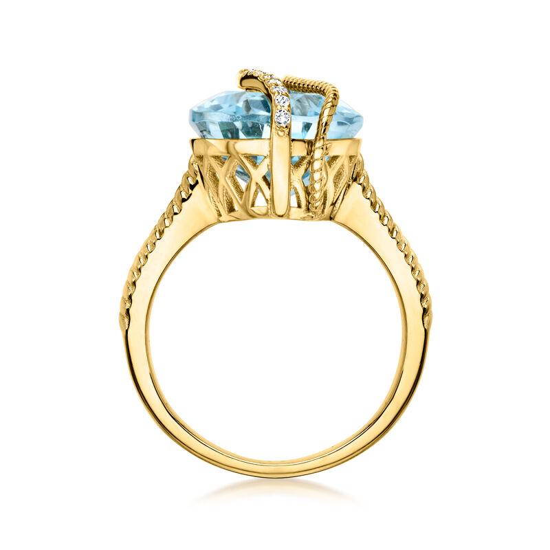 11.00 Carat Sky Blue Topaz Ring with .10 ct. t.w. Diamonds in 18kt Gold Over Sterling image number 3