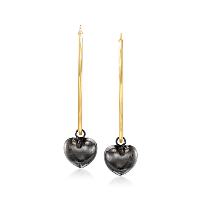 Italian 18kt Gold Over Sterling Hoop Earrings with Removable Black Rhodium and Sterling Silver Heart Charms. 2 1/4&quot; image number 0