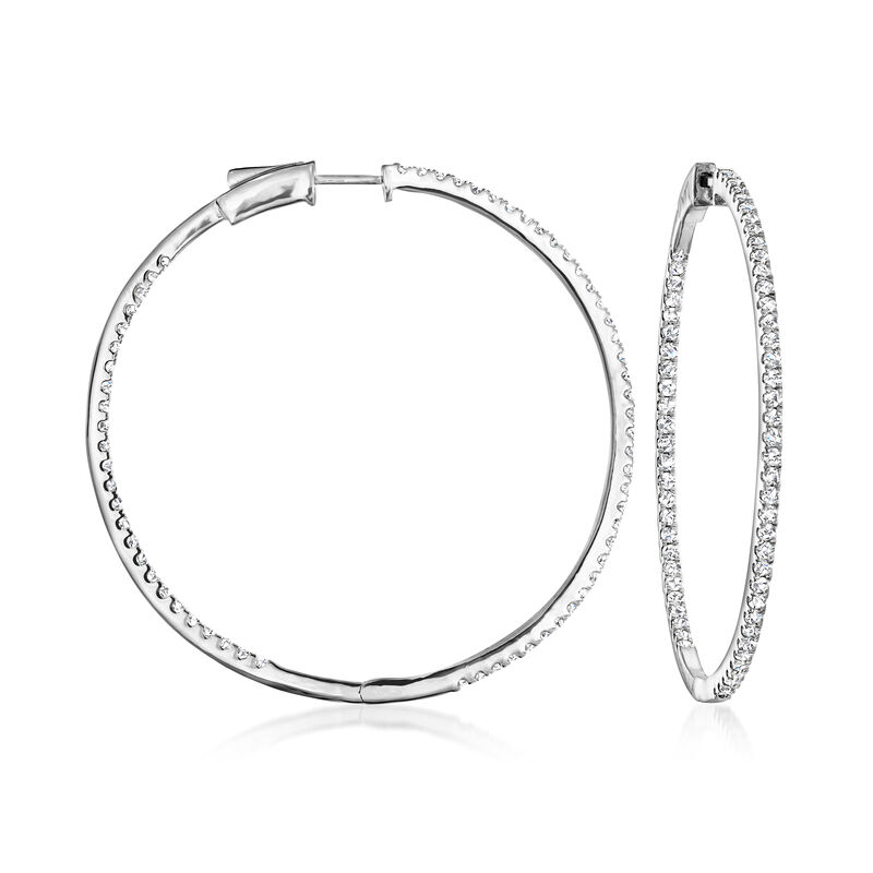 2.00 ct. t.w. Diamond Inside-Outside Hoop Earrings in Sterling Silver. 1 3/4&quot; image number 0