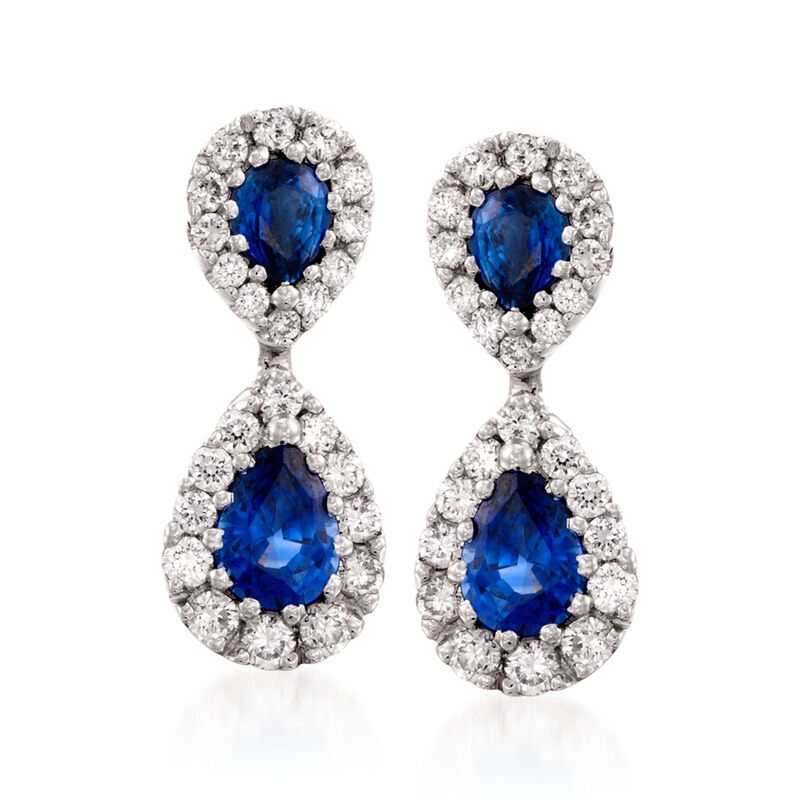 Gregg Ruth 1.76 ct. t.w. Sapphire and .80 ct. t.w. Diamond Earrings in 18kt White Gold image number 0