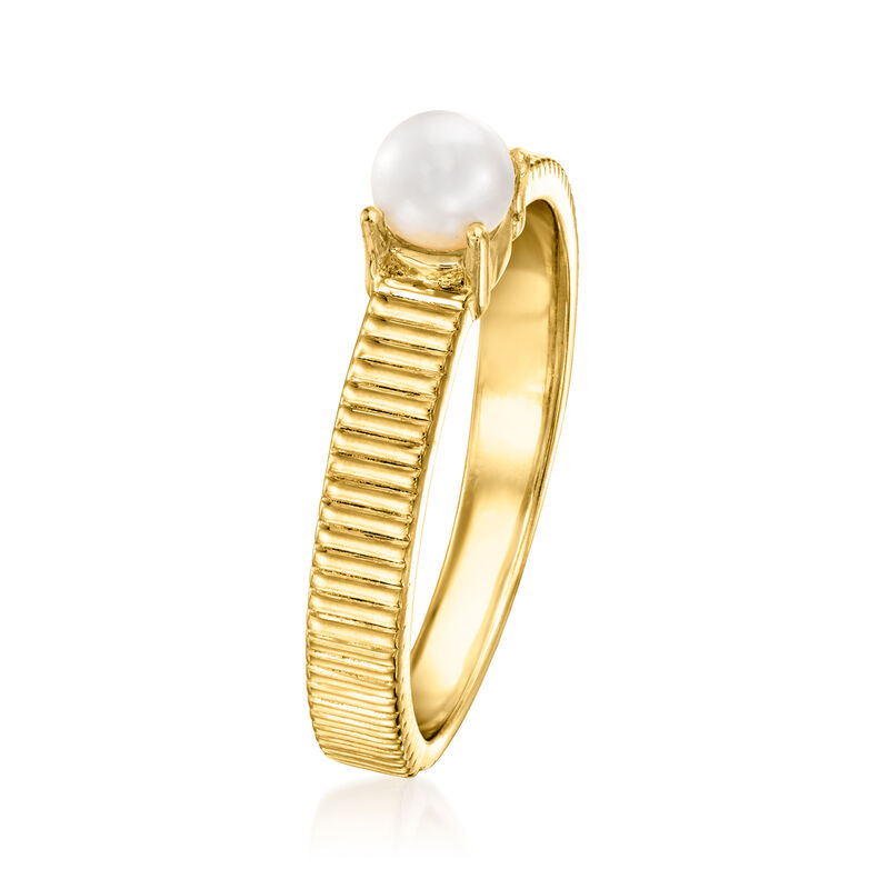 4mm Cultured Pearl Ridged Ring in 18kt Gold Over Sterling image number 2