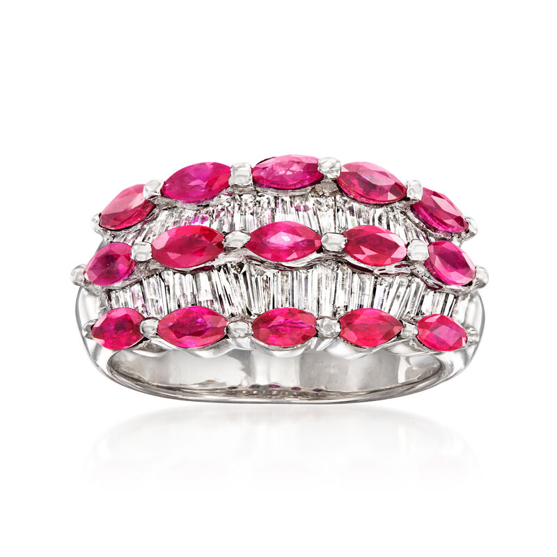 C. 2000 Vintage 1.50 ct. t.w. Ruby and .90 ct. t.w. Diamond Ring in 18kt White Gold. Size 6 image number 0