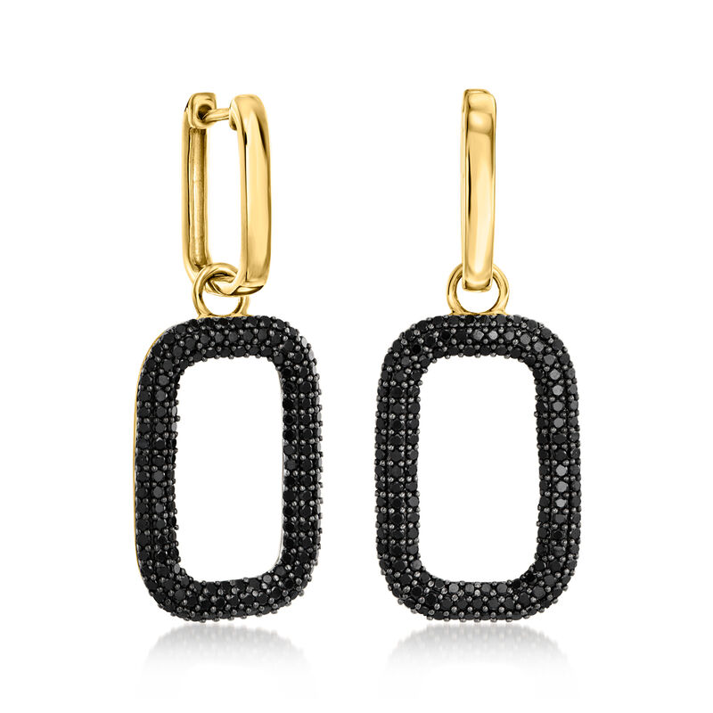 2.40 ct. t.w. Black Spinel Paper Clip Link Hoop Drop Earrings in 18kt Gold Over Sterling  image number 0