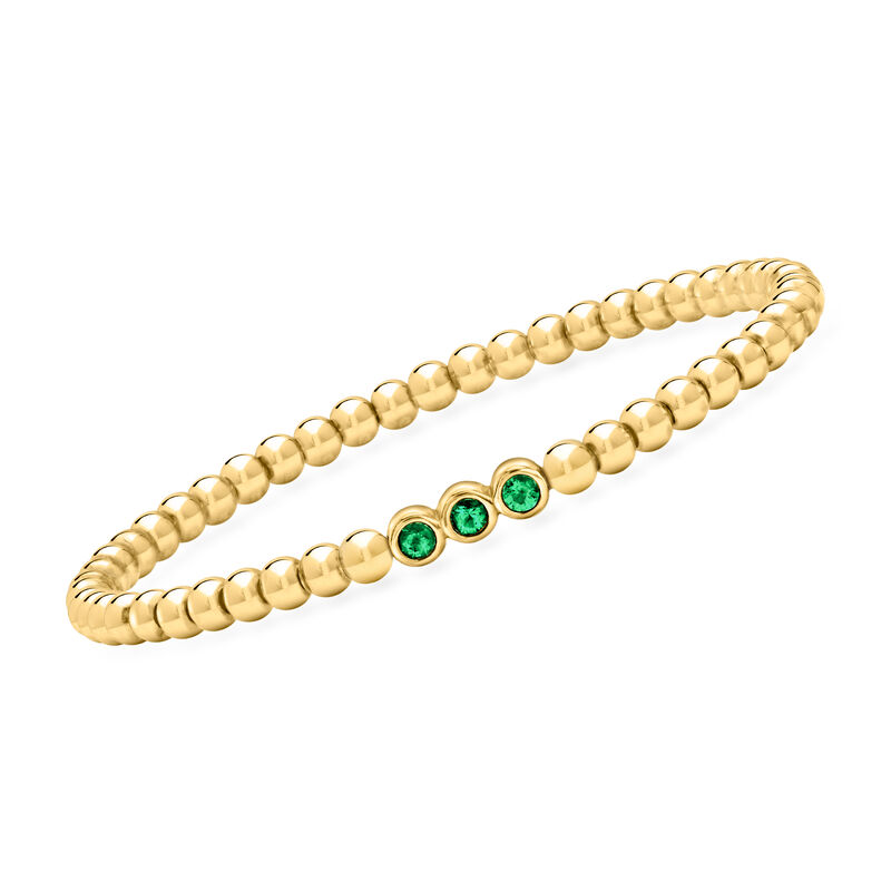 .20 ct. t.w. Lab-Grown Emerald and 4mm 18kt Gold Vermeil Bead Stretch Bracelet image number 0