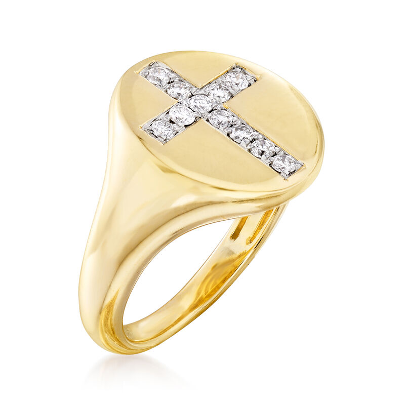 .15 ct. t.w. Diamond Cross Pinky Ring in 14kt Yellow Gold  image number 2