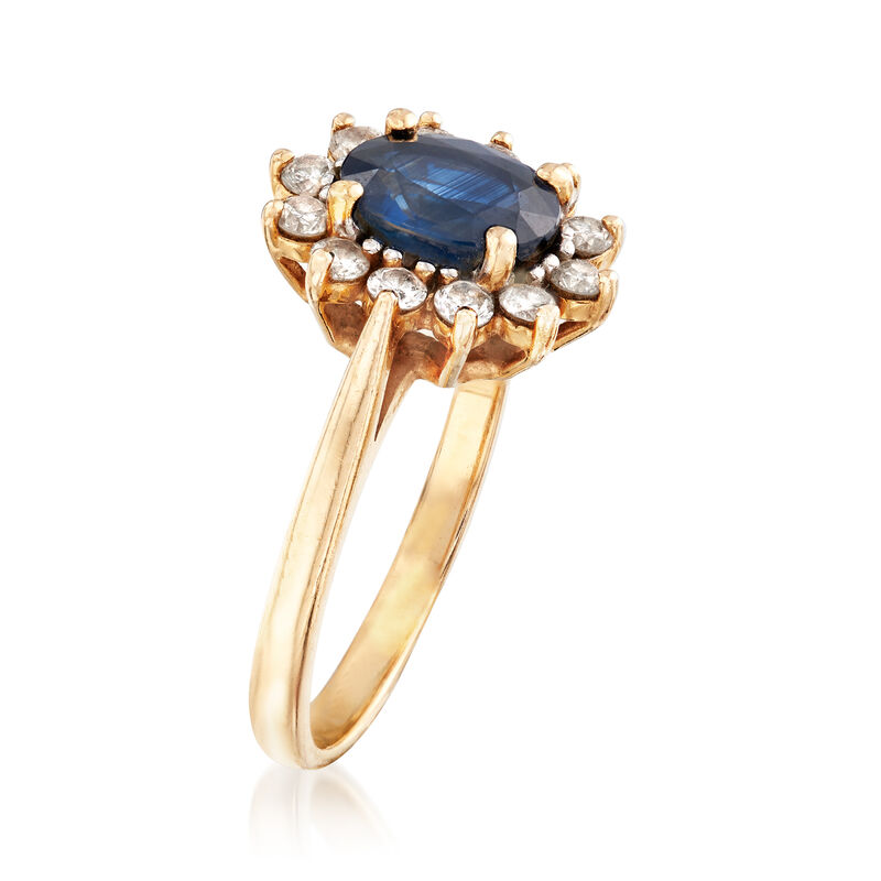 C. 1980 Vintage 1.55 Carat Sapphire and .50 ct. t.w. Diamond Ring in 14kt Yellow Gold image number 2