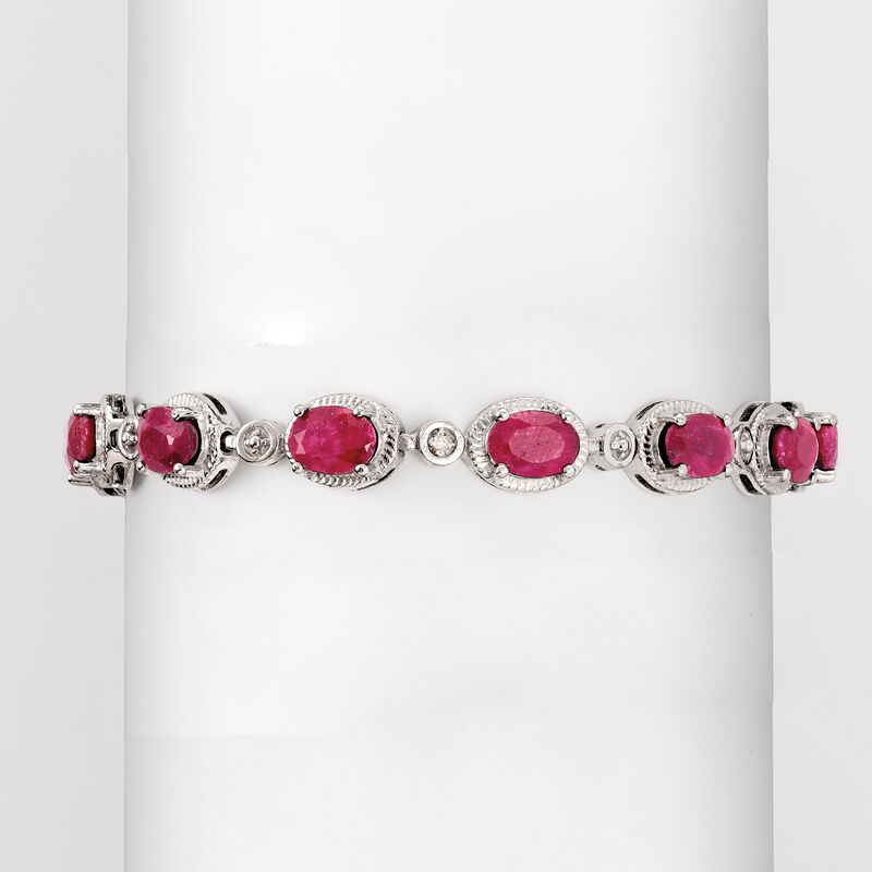 9.10 ct. t.w. Ruby Bracelet with Diamonds in Sterling Silver image number 2