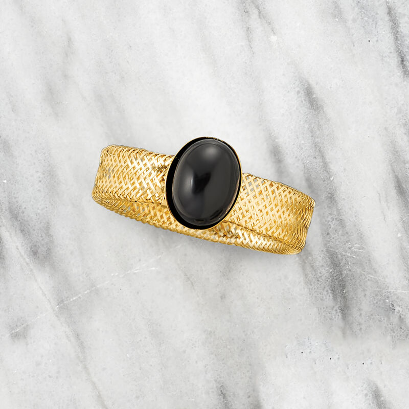Italian Black Onyx Mesh Ring in 14kt Yellow Gold image number 3