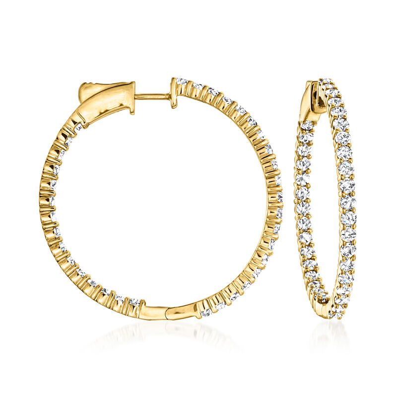 3.00 ct. t.w. Diamond Inside-Outside Hoop Earrings in 14kt Yellow Gold. 1 1/4&quot; image number 0