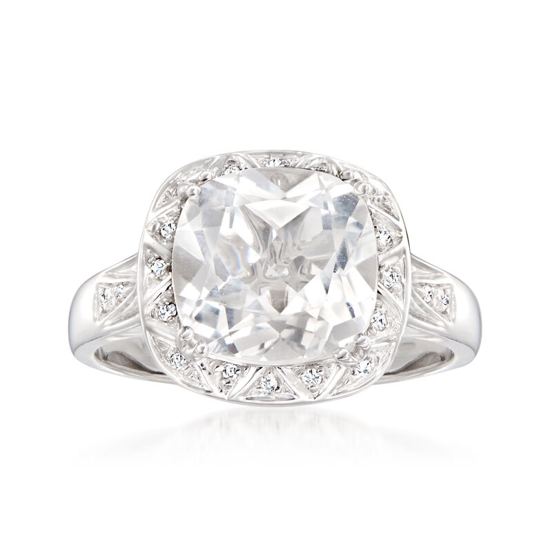5.00 Carat White Topaz and .10 ct. t.w. Diamond Ring in 14kt White Gold image number 0