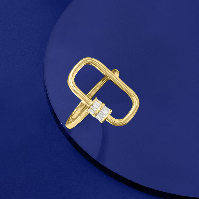 .10 ct. t.w. Tapered Baguette Diamond Oval Carabiner-Link Ring in 18kt Gold Over Sterling image number 3