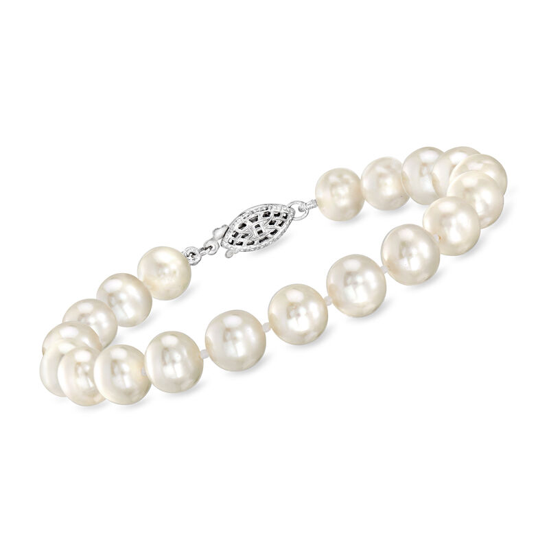 8-9mm Cultured Pearl Jewelry Set: Bracelet, Necklace and Drop Earrings with Sterling Silver. 18&quot; image number 5